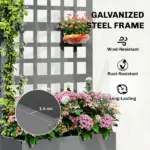 Outsunny Galvanized Raised Garden Bed Planter Box with Trellis for Climbing Plants, Vegetable, Vines, 24 Inch x 9 Inch x 44.5 Inch, Gray - Image 4