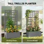 Outsunny Galvanized Raised Garden Bed Planter Box with Trellis for Climbing Plants, Vegetable, Vines, 24 Inch x 9 Inch x 44.5 Inch, Gray - Image 5