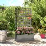 Outsunny Galvanized Raised Garden Bed Planter Box with Trellis for Climbing Plants, Vegetable, Vines, 24 Inch x 9 Inch x 44.5 Inch, Gray - Image 7