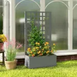 Outsunny Galvanized Raised Garden Bed Planter Box with Trellis for Climbing Plants, Vegetable, Vines, 24 Inch x 9 Inch x 44.5 Inch, Gray - Image 9