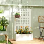 Outsunny Galvanized Raised Garden Bed Planter Box with Trellis for Climbing Plants, Vegetable, Vines, 24 Inch x 9 Inch x 44.5 Inch, White - Image 2
