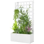 Outsunny Galvanized Raised Garden Bed Planter Box with Trellis for Climbing Plants, Vegetable, Vines, 24 Inch x 9 Inch x 44.5 Inch, White