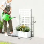 Outsunny Galvanized Raised Garden Bed Planter Box with Trellis for Climbing Plants, Vegetable, Vines, 24 Inch x 9 Inch x 44.5 Inch, White - Image 3