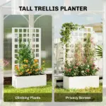 Outsunny Galvanized Raised Garden Bed Planter Box with Trellis for Climbing Plants, Vegetable, Vines, 24 Inch x 9 Inch x 44.5 Inch, White - Image 5