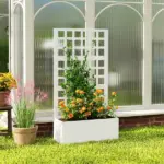 Outsunny Galvanized Raised Garden Bed Planter Box with Trellis for Climbing Plants, Vegetable, Vines, 24 Inch x 9 Inch x 44.5 Inch, White - Image 9