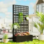 Outsunny Galvanized Raised Garden Bed Planter Box with Trellis for Climbing Plants, Vegetable, Vines, 35 Inch x 16 Inch x 70 Inch, Black - Image 2