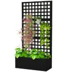 Outsunny Galvanized Raised Garden Bed Planter Box with Trellis for Climbing Plants, Vegetable, Vines, 35 Inch x 16 Inch x 70 Inch, Black