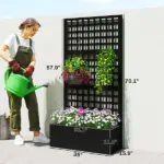 Outsunny Galvanized Raised Garden Bed Planter Box with Trellis for Climbing Plants, Vegetable, Vines, 35 Inch x 16 Inch x 70 Inch, Black - Image 3