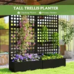 Outsunny Galvanized Raised Garden Bed Planter Box with Trellis for Climbing Plants, Vegetable, Vines, 35 Inch x 16 Inch x 70 Inch, Black - Image 5