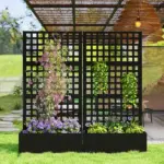 Outsunny Galvanized Raised Garden Bed Planter Box with Trellis for Climbing Plants, Vegetable, Vines, 35 Inch x 16 Inch x 70 Inch, Black - Image 9