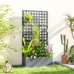 Outsunny Galvanized Raised Garden Bed Planter Box with Trellis for Climbing Plants, Vegetable, Vines, 35" x 16" x 70", Gray - Image 2
