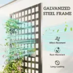 Outsunny Galvanized Raised Garden Bed Planter Box with Trellis for Climbing Plants, Vegetable, Vines, 35" x 16" x 70", Gray - Image 4