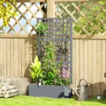 Outsunny Galvanized Raised Garden Bed Planter Box with Trellis for Climbing Plants, Vegetable, Vines, 35" x 16" x 70", Gray - Image 10