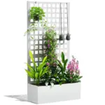 Galvanized Raised Garden Bed Planter Box with Trellis for Climbing Plants, Vegetable, Vines, 35" x 16" x 70", White - Image 11