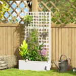 Galvanized Raised Garden Bed Planter Box with Trellis for Climbing Plants, Vegetable, Vines, 35" x 16" x 70", White - Image 10