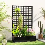 Outsunny Galvanized Raised Garden Bed Planter Box with Trellis for Climbing Plants, Vegetable, Vines, 43 Inch x 16 Inch x 70 Inch, Black - Image 2