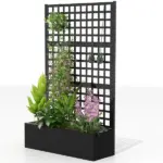 Outsunny Galvanized Raised Garden Bed Planter Box with Trellis for Climbing Plants, Vegetable, Vines, 43 Inch x 16 Inch x 70 Inch, Black