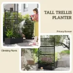 Outsunny Galvanized Raised Garden Bed Planter Box with Trellis for Climbing Plants, Vegetable, Vines, 43 Inch x 16 Inch x 70 Inch, Black - Image 5