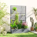 Outsunny Galvanized Raised Garden Bed Planter Box with Trellis for Climbing Plants, Vegetable, Vines, 43" x 16" x 70", Gray - Image 2