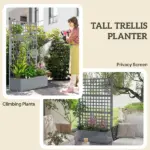 Outsunny Galvanized Raised Garden Bed Planter Box with Trellis for Climbing Plants, Vegetable, Vines, 43" x 16" x 70", Gray - Image 5