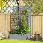Outsunny Galvanized Raised Garden Bed Planter Box with Trellis for Climbing Plants, Vegetable, Vines, 43" x 16" x 70", Gray - Image 10