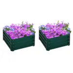2 Pack Galvanized Raised Garden Beds with Open Bottom, Green