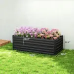 Outsunny Galvanized Raised Garden Bed, Steel Outdoor Planters with Reinforced Rods, 71" x 36" x 23", Black - Image 3