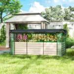 Galvanized Steel Planter Box with Crop Cage and Shade Cloth, Raised Garden Bed for Flowers, Veggies and Herbs, Beige - Image 2