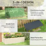 Galvanized Steel Planter Box with Crop Cage and Shade Cloth, Raised Garden Bed for Flowers, Veggies and Herbs, Beige - Image 4