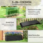 Galvanized Steel Planter Box with Crop Cage and Shade Cloth, Raised Garden Bed for Flowers, Veggies and Herbs, Dark Gray - Image 4
