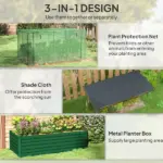 Galvanized Steel Planter Box with Crop Cage and Shade Cloth, Raised Garden Bed for Flowers, Veggies and Herbs, Green - Image 4