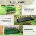Outsunny Galvanized Steel Planter Box with Crop Cage and Shade Cloth, Raised Garden Bed for Flowers, Veggies and Herbs, Green - Image 4