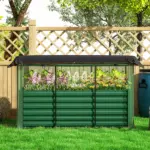 Outsunny Galvanized Steel Planter Box with Crop Cage and Shade Cloth, Raised Garden Bed for Flowers, Veggies and Herbs, Green - Image 9