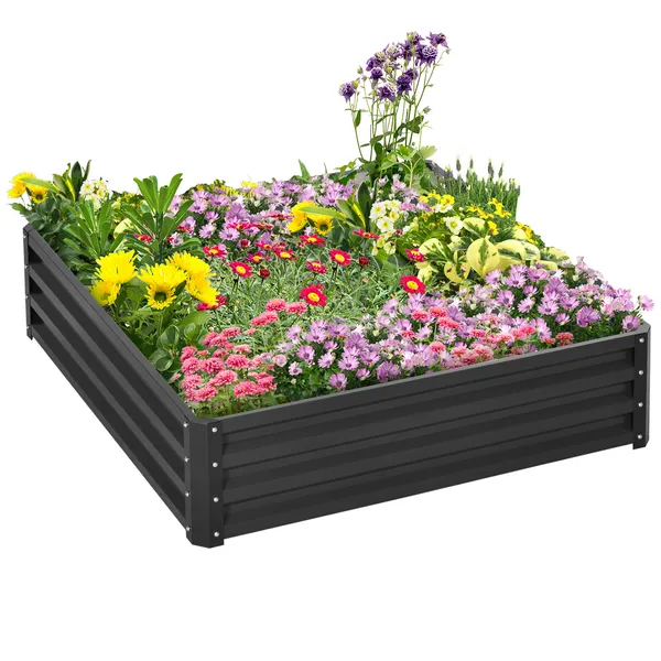 galvanized-steel-raised-garden-bed-4x4-ft-grey-planter-box-for-vegetables-flowers-herbs.webp Galvanized Steel Raised Garden Bed 4x4 ft Grey Planter Box for Vegetables Flowers Herbs - Image 1