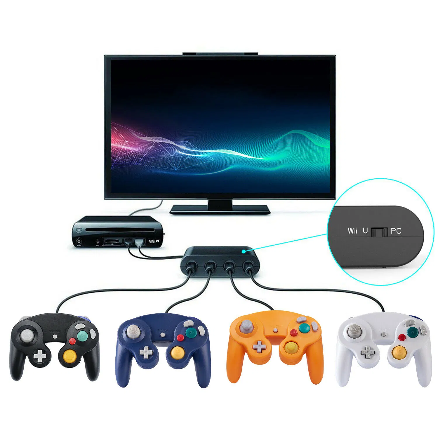 4-Port GameCube Controller Adapter for Nintendo Switch, Wii U and PC
