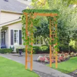 Outsunny Garden Arbor Arch Trellis 7 ft Wood with Natural Fir Side Panel for Climbing Vines Outdoor Orange - Image 2