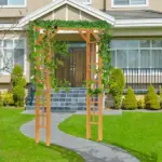 Outsunny Garden Arbor Arch Trellis 7 ft Wood with Natural Fir Side Panel for Climbing Vines Outdoor Orange - Image 10