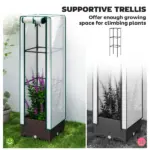 Outsunny Garden Bed with Trellis, Outdoor Plant Box with PE Cover, Drainage Holes and Zipper Door, 15.7 Inch x 15.7 Inch x 48.8 Inch, Brown - Image 4