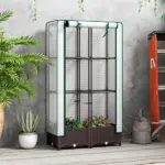 Outsunny Garden Bed with Trellis, Outdoor Plant Box with PE Cover, Drainage Holes and Zipper Door, 31.5" x 15.7" x 48.8", Brown - Image 2