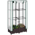 Outsunny Garden Bed with Trellis, Outdoor Plant Box with PE Cover, Drainage Holes and Zipper Door, 31.5" x 15.7" x 48.8", Brown - Image 11