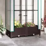 Outsunny Garden Bed with Trellis, Outdoor Plant Box with PE Cover, Drainage Holes and Zipper Door, 31.5" x 15.7" x 48.8", Brown - Image 9