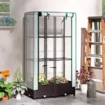 Outsunny Garden Bed with Trellis, Outdoor Plant Box with PE Cover, Drainage Holes and Zipper Door, 31.5" x 15.7" x 48.8", Brown - Image 10