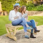 Outsunny Garden Bench 2-Person Outdoor Wagon Wheel Porch Bench Natural for Backyard Patio - Image 2