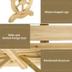 Outsunny Garden Bench 2-Person Outdoor Wagon Wheel Porch Bench Natural for Backyard Patio - Image 4