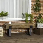 HOMCOM Garden Bench with Metal Legs, Rustic Wood Effect, Concrete Entryway Bench, for Patio, Park, Porch, Lawn, Natural/Black - Image 2
