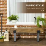 HOMCOM Garden Bench with Metal Legs, Rustic Wood Effect, Concrete Entryway Bench, for Patio, Park, Porch, Lawn, Natural/Black - Image 4