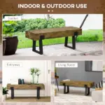 HOMCOM Garden Bench with Metal Legs, Rustic Wood Effect, Concrete Entryway Bench, for Patio, Park, Porch, Lawn, Natural/Black - Image 6