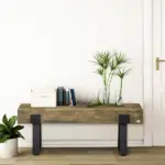 HOMCOM Garden Bench with Metal Legs, Rustic Wood Effect, Concrete Entryway Bench, for Patio, Park, Porch, Lawn, Natural/Black - Image 7