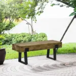 HOMCOM Garden Bench with Metal Legs, Rustic Wood Effect, Concrete Entryway Bench, for Patio, Park, Porch, Lawn, Natural/Black - Image 10