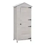 Garden Cabinet Light Gray Wooden 4-Tier Backyard Storage Shed 3 Shelves Lockable Organizer Tin Roof Magnetic Latch